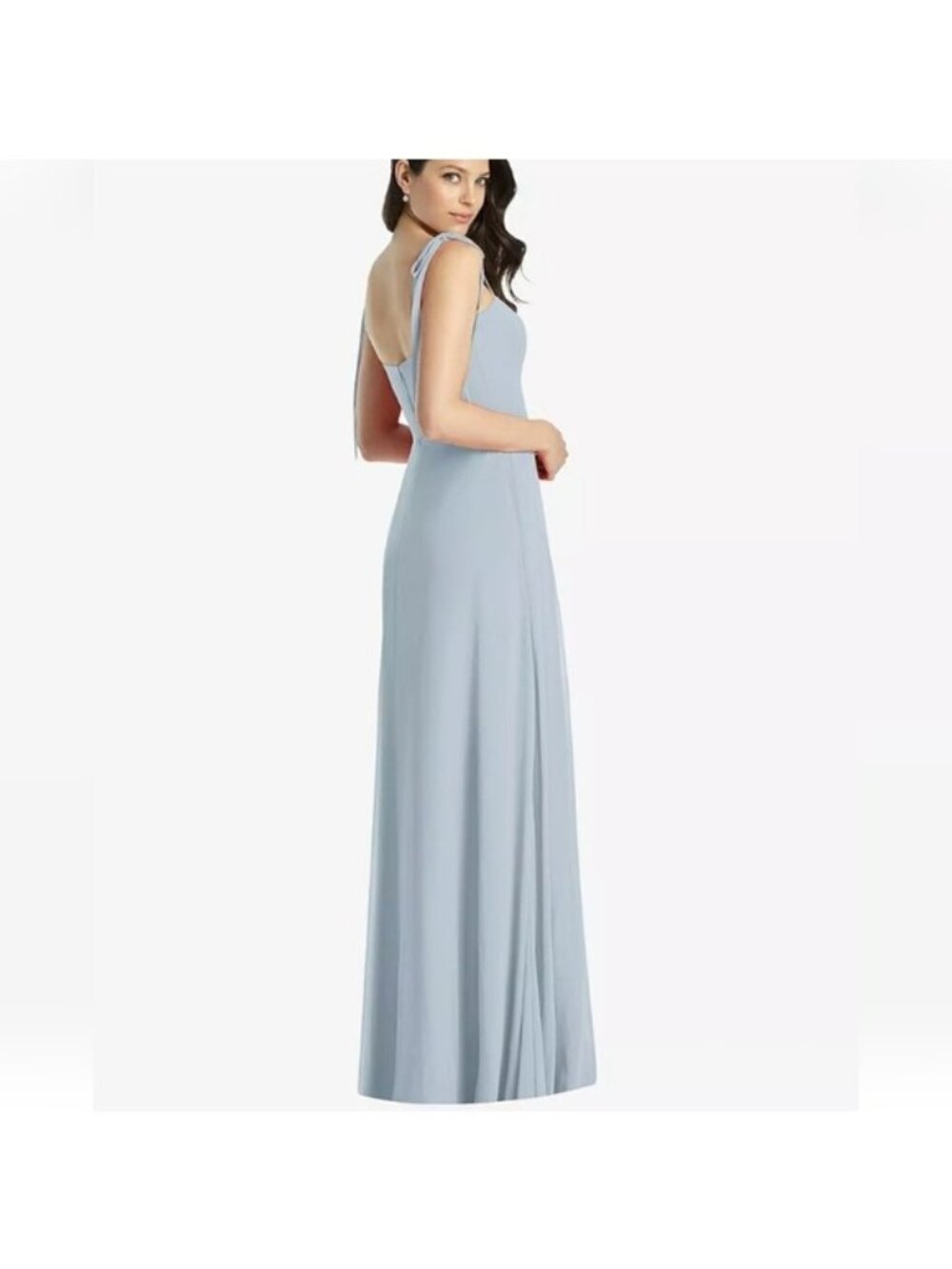 Dessy Collection Bow Shoulder Chiffon Maxi Dress Size 18 New Mist Blue Women's - Picture 2 of 11